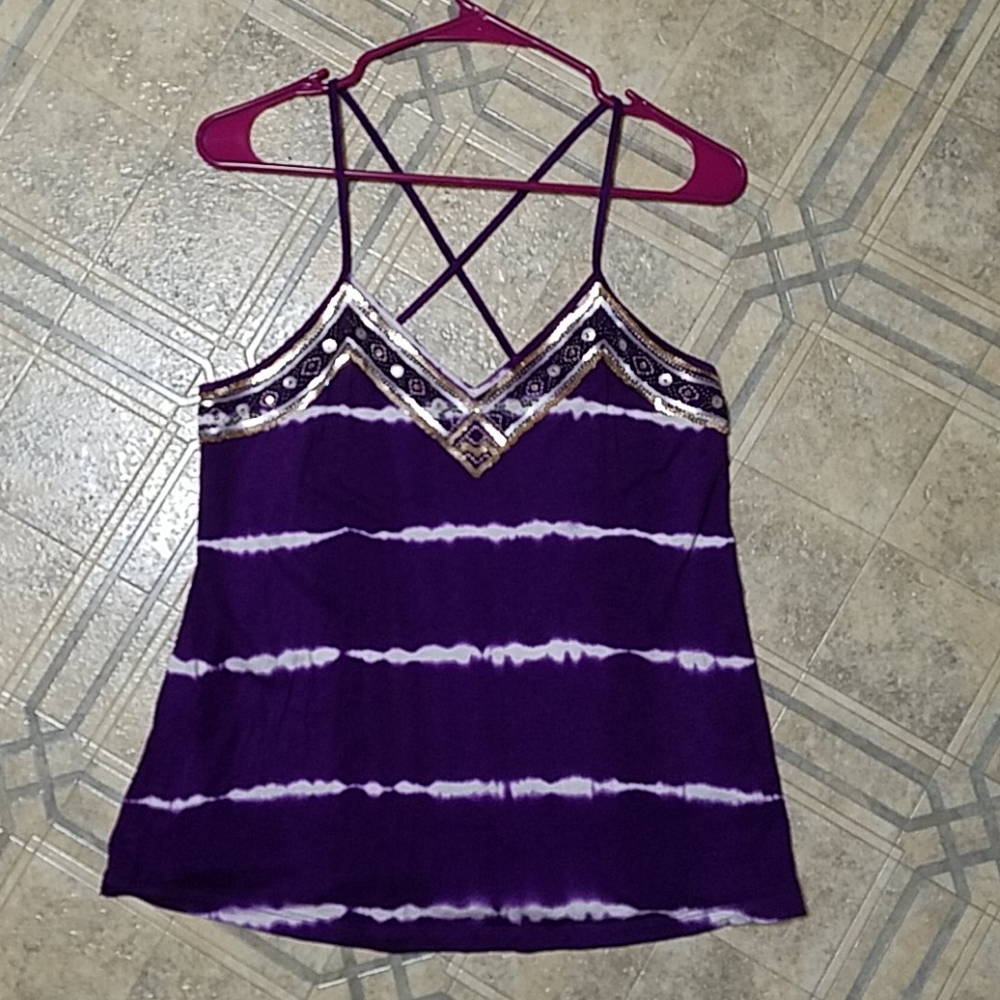 Fun Purple & White Sequin Tank Top from Express